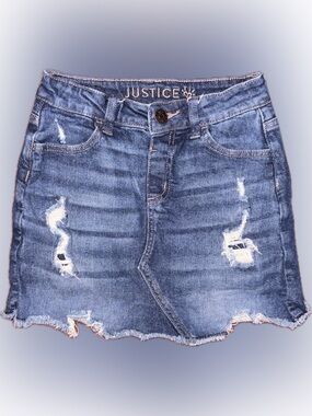 Justice Blue Distressed Denim Mini Skort